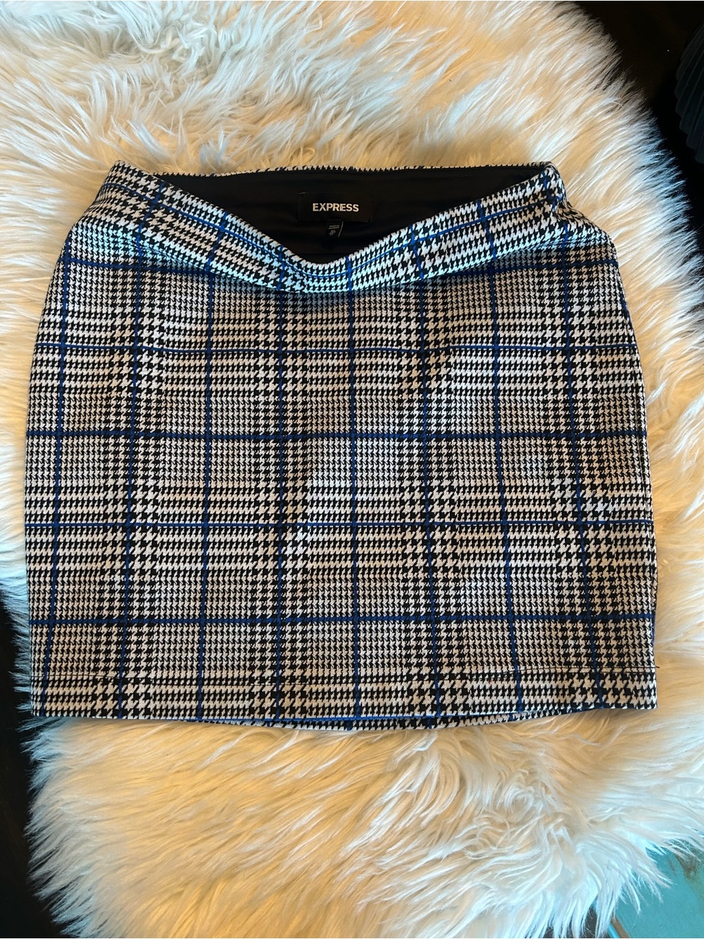 Express Black, White and Blue Plaid Mini Skirt